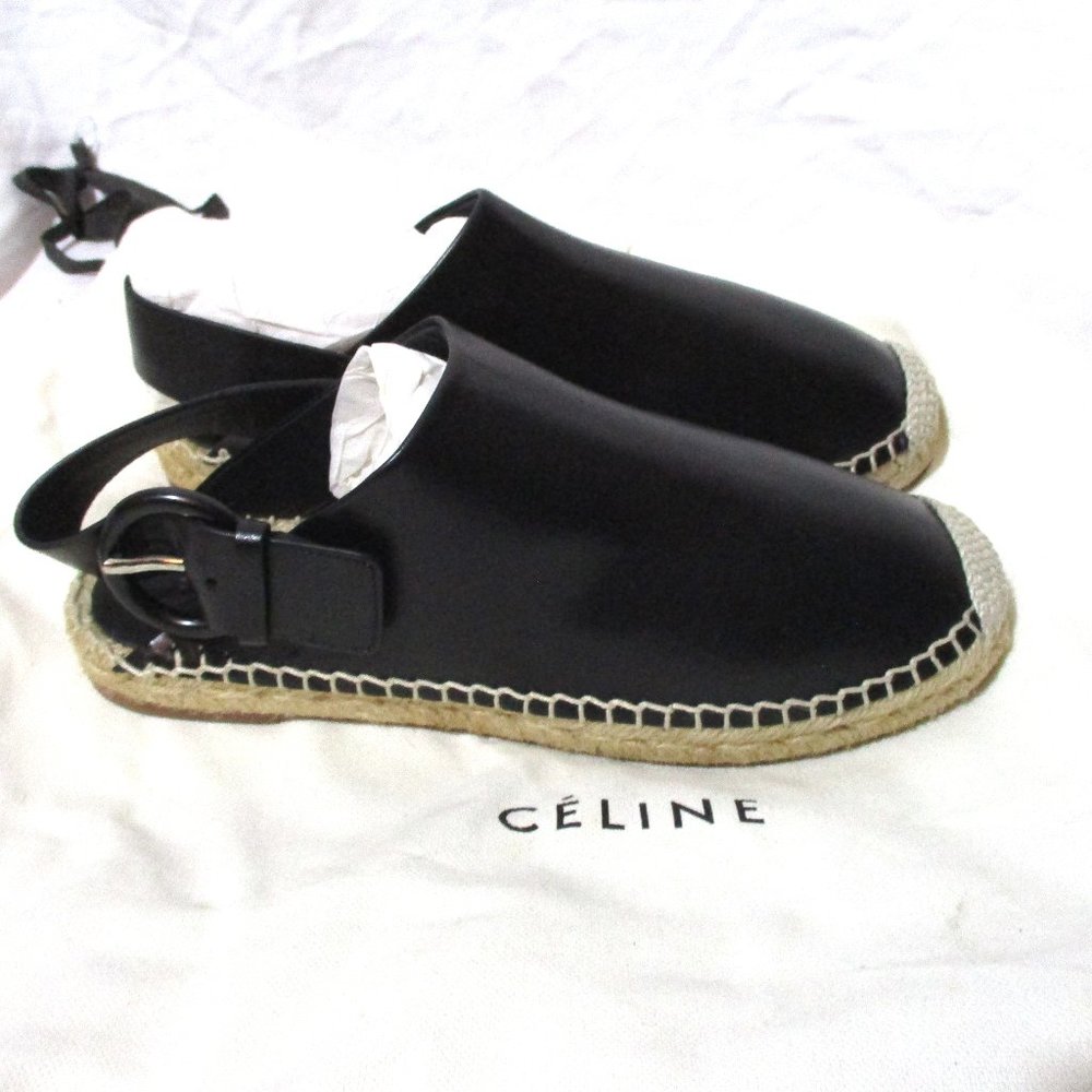 NEW CELINE PARIS SLIPPER LOAFER Leather Moc Shoe 36 BLACK Espadrille